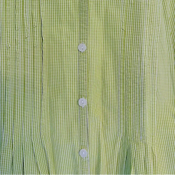 Avenue The Pleat Shirt Apple Green White Gingham Button Front 3/4 Sleeve 18/20 - Picture 7 of 14